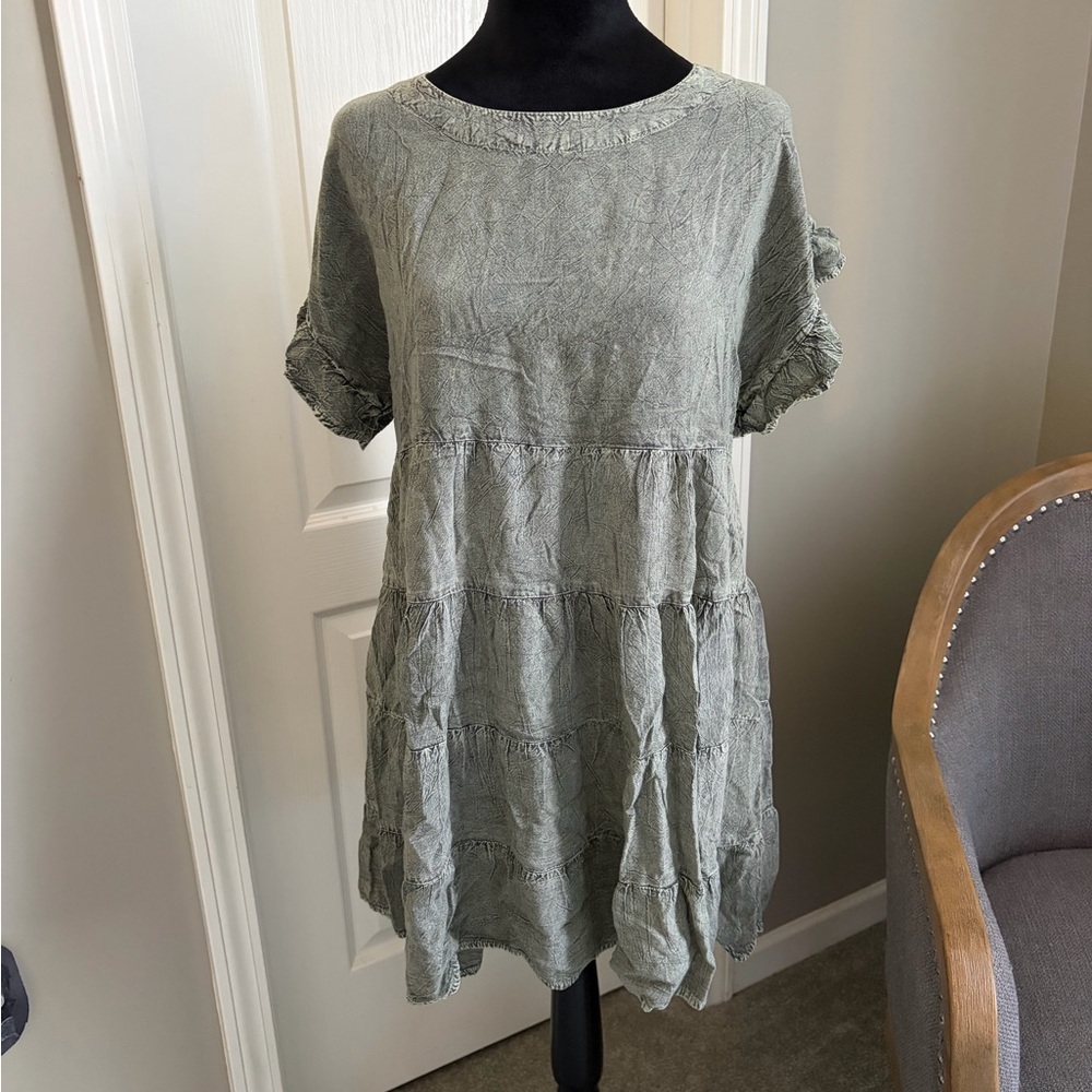 Light Sage Green Short Sleeve Mini Dress